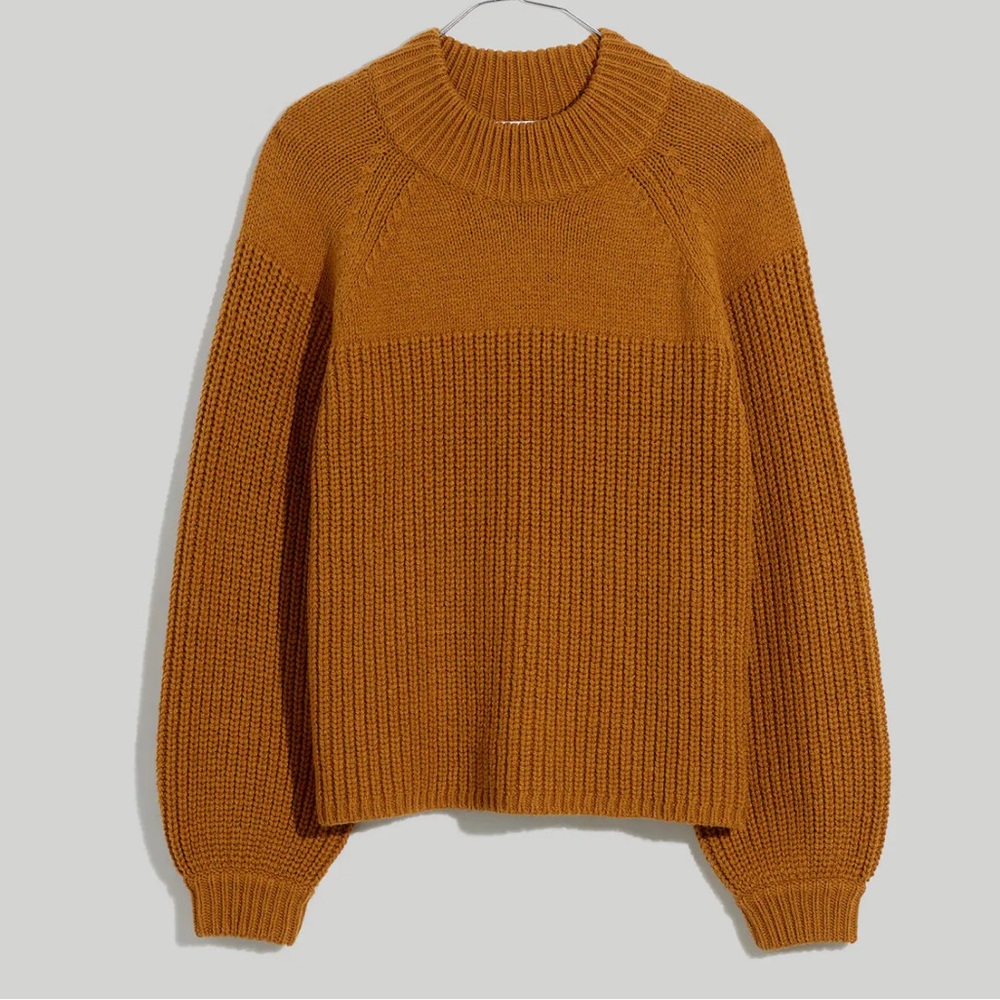 NWOT! Madewell Plus Balloon-Sleeve Mockneck Sweater in Tan/Brown/Acorn, size 1x